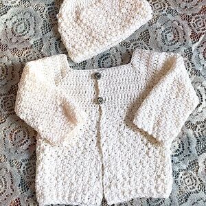 Crochet baby sweater and hat